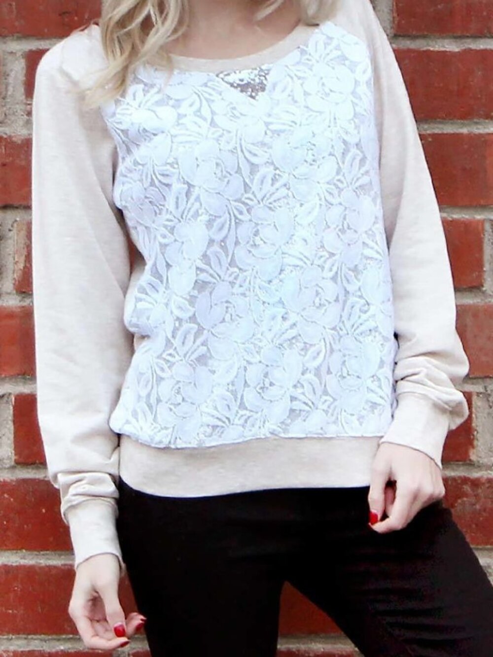 SHIMMERY LACE RAGLAN SWEATER